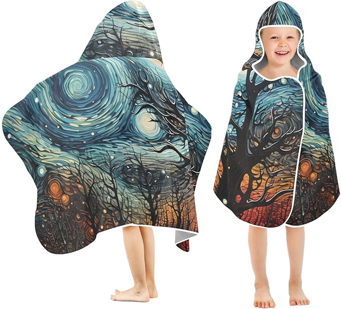 Hooded Towel for Kids Magical Aurora Colors Flowing in The Forest Beach Wrap Bath Towels 50x23.5in