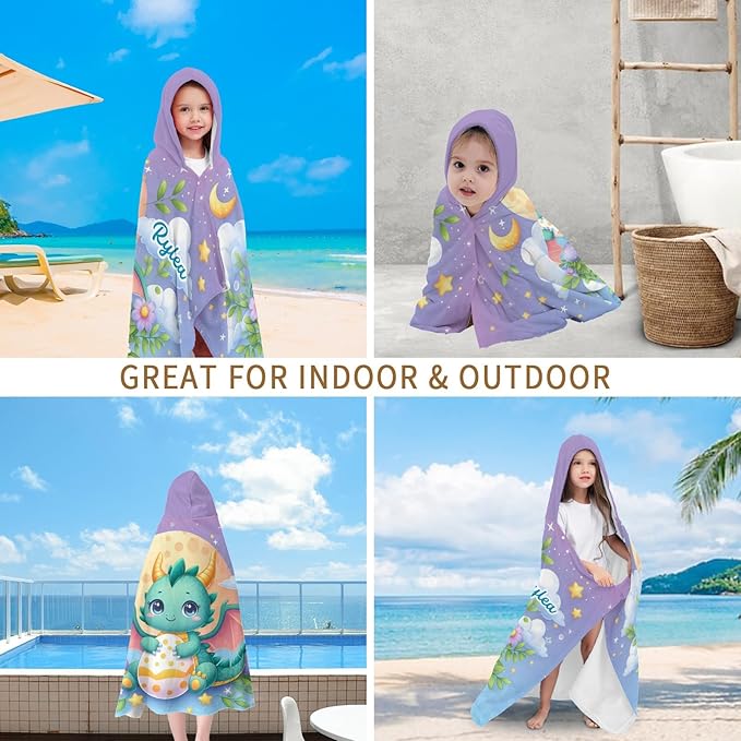 Green Flying Dragon Personalized Hooded Towel Absorbent Wrap Soft Pool Beach Bath Towels Hood Poncho for 5-12 Years Kids Boys Girls