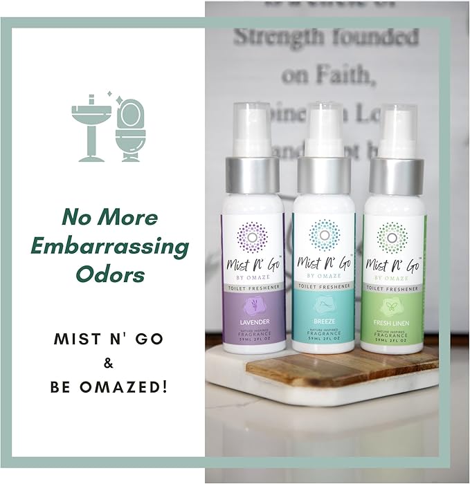 Mist N’ Go by Omaze Travel Bathroom Spray for Toilet Spray Odor Eliminator - Travel Toilet Spray for Bathroom Air Freshener Spray for Bathroom Deodorizer - Breeze Regular Size (2oz x5)