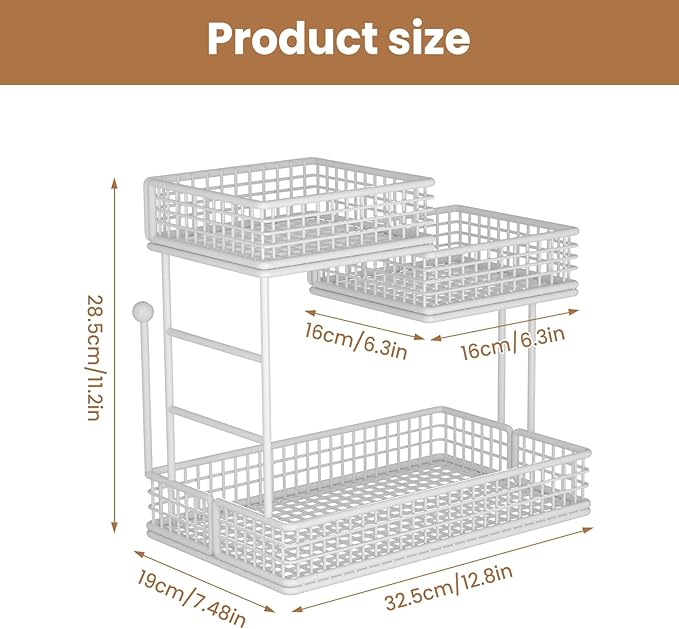 3-Tier Metal Bathroom Countertop Organizer, Makeup Organizer for Vanity Countertop, Bathroom Shelf for Skincare, Perfume & Cosmetics, Multipurpose Storage Rack for Kitchen, Bedroom & Office (White)