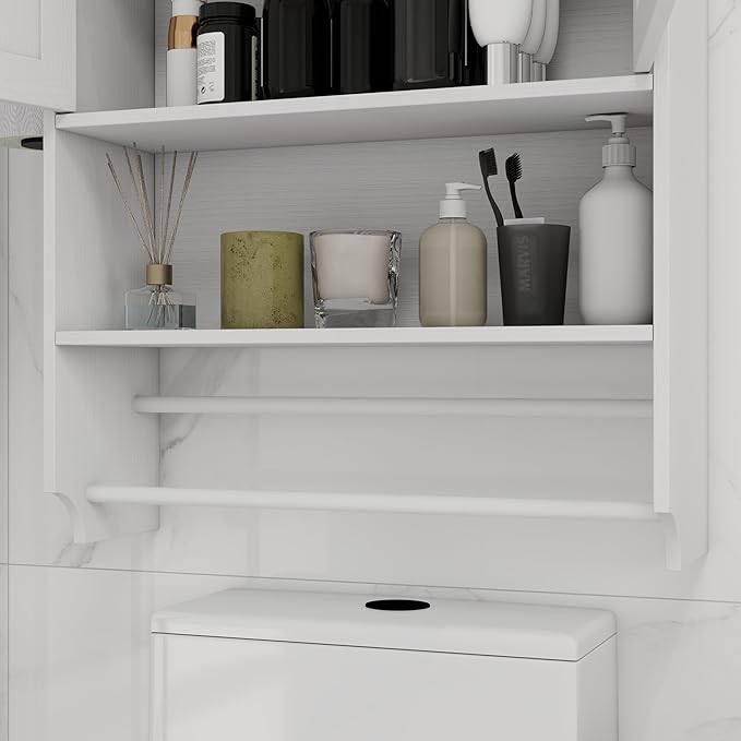 Bathroom Wall Cabinet with Doors, Over The Toilet Storage Cabinet with Adjustable Shelf, Towel Bar and Paper Holder, Medicine Cabinet for Bathroom Kitchen Laundry Room Entryway