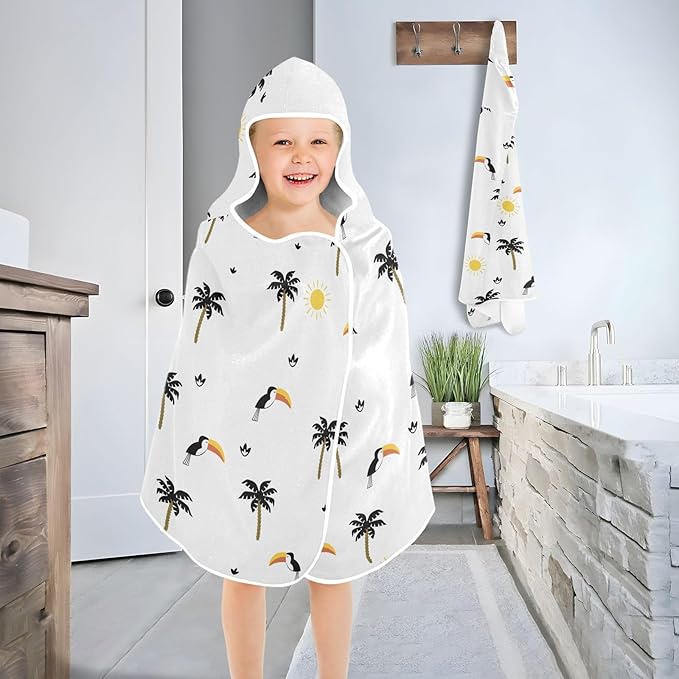 susiyo Kids Hooded Bath Towel Funny Toucans Palms Beach Towel for Kids 23.5 x 50 Inch Microfiber Soft Absorbent Quick Dry Bath Swim Pool Towel Wrap Poncho Bathrobe with Hood for Kids Toddler