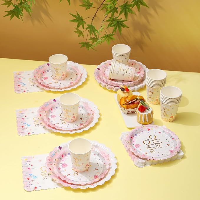Wildflower Bridal Shower Decorations, Bridal Shower Plates and Napkins Sets 168Pcs, Miss to Mrs Wildflower Plates Serves 24, Love is In Bloom, Wedding Shower, Engagement Party
