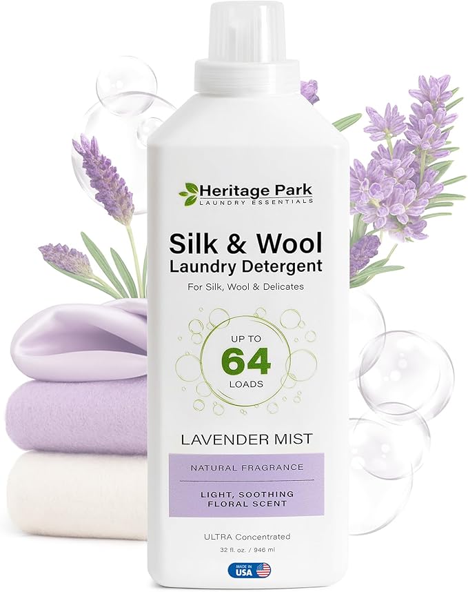 Heritage Park Silk & Wool All-Natural Lavender Mist Scent, pH-Neutral Laundry Detergent - Enzyme-Free, Concentrated Up to 64 loads (32 fl oz)
