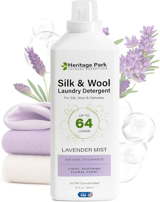 Heritage Park Silk & Wool All-Natural Lavender Mist Scent, pH-Neutral Laundry Detergent - Enzyme-Free, Concentrated Up to 64 loads (32 fl oz)