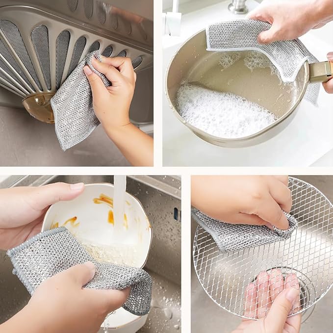 Pousbo 2024 New Multipurpose Wire Dishwashing Rags, Premium Metal Wire Dishwashing Cloth Scrubs Cleans, Scrubbing Wire Dishwashing Rags Non-Scratch Wire Dishcloth for Dishes, Sinks (10)