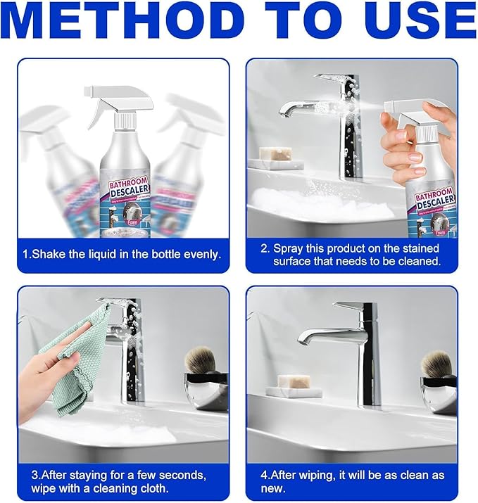 Bathroom Descaler Foam Cleaner, 2025 New Bathroom Descaler Cleaner, Stubborn Stains Cleaner, Limescale Cleaner, All Purpose Rinse Free Cleaning Spray for Bathtub, Sink, Toilet, Tiles (3Pcs)