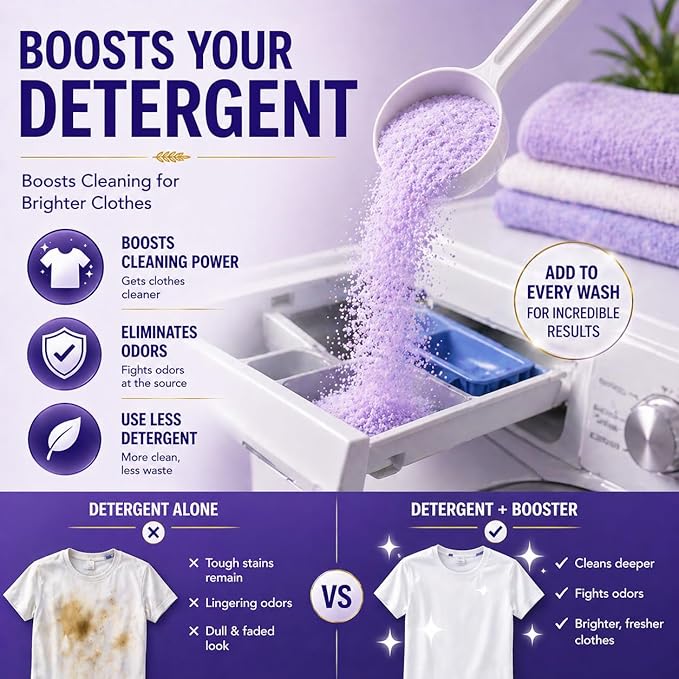 Oxygen Boosted Laundry Scent Booster Powder – Laundry Booster & Odor Eliminator, Laundry Freshener, Deep Clean Detergent Booster, Long Lasting Laundry Scent, HE Safe (1lb) (Lavender Serenty Fresh)