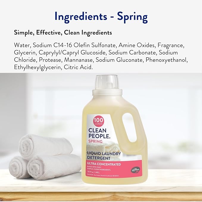 The Clean People Liquid Laundry Detergent - Recyclable Packaging, Stain Fighting - Ultra Concentrated, Laundry Soap - Spring Scent, 200 Loads