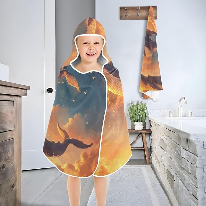 SUABO Kids' Bath Towels Whales Hooded Towels for Boys Girls,Toddler Towels Multi-Purpose for Beach,Pool and Bathroom,23.5" x 50", Soft and Highly Absorbent