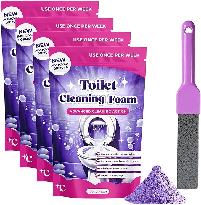 Fizz Clean Toilet Bowl Cleaner, Fizzclean Toilet Cleaning Foam, 2026 New Upgrade Toilet Bowl Cleaner, For Sparkling Clean, Touch Free Foaming Cleaning Powder (4PCS)