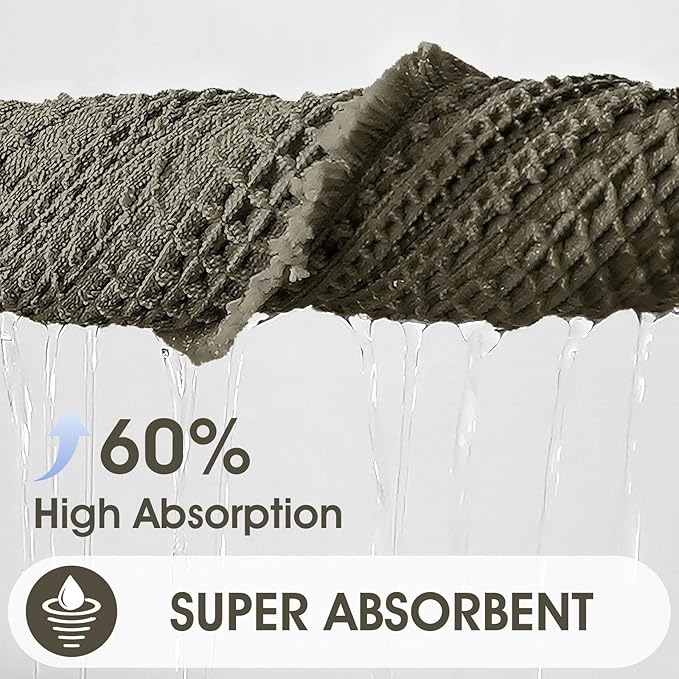 Upgraded Waffle Bath Mat, 36"x24" Greyish Green-Looped, Super Absorbent Non-Slip Quick Dry Bathroom Rugs with Tassels, Machine Washable Ultra Soft Boho Bath Rugs, Toilet Mats Boho Farmhouse Decor