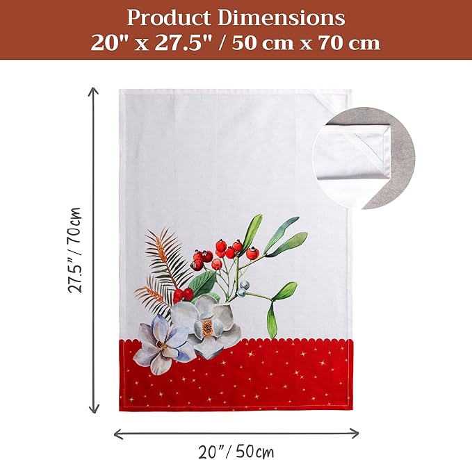 Maison d' Hermine Kitchen Towels Set of 3 100% Cotton 70 CM x 50 CM Reusable Cloth Tea Dish Towels Absorbent with Hanging Loop for Kitchen Dining Christmas Decorations (Noel)