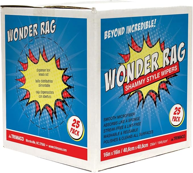 Trimaco Wonder Rag, 14" x 17" Microfiber Wiper Rags - 25 per Box, White