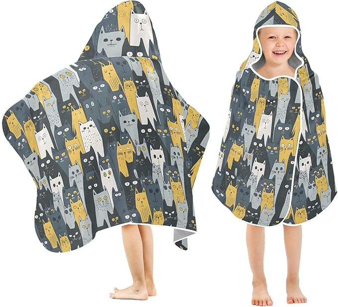 Hooded Towel for Kids Texture of A Crowd of Cats Beach Wrap Bath Towels 50x23.5in