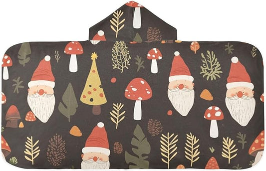 Beach Towels for Kids Cartoon Cute Gnome Mushroom Black Hooded Beach Towel for Girl Boy Lightweight Toddler Bath Towels