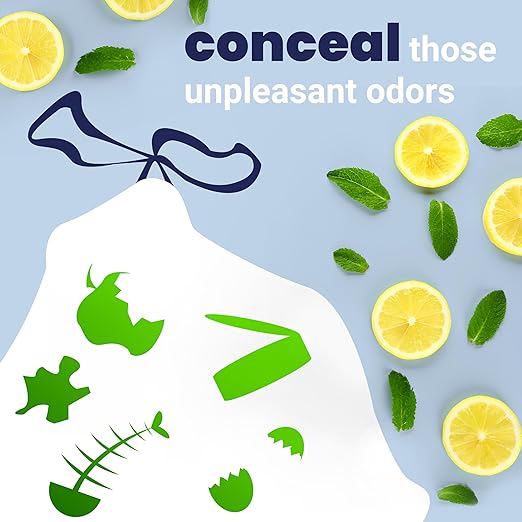 happimess 8 Gallon (30L) Drawstring Trash Bags, Lemon Scent, White, Heavy Duty MDPE Liners for Kitchen and Household, Odor Control, Custom Fit 40 Count (2 Packs of 20 Liners) HPM3100A-W-2SET