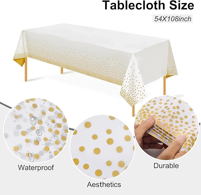 Festiva 176Pcs White and Gold Plastic Plates - White with Gold Rim Fall Dinnerware Set - 25Guest include Plates Cups Cutlery Napkins for Birthday Party&Wedding& Easter
