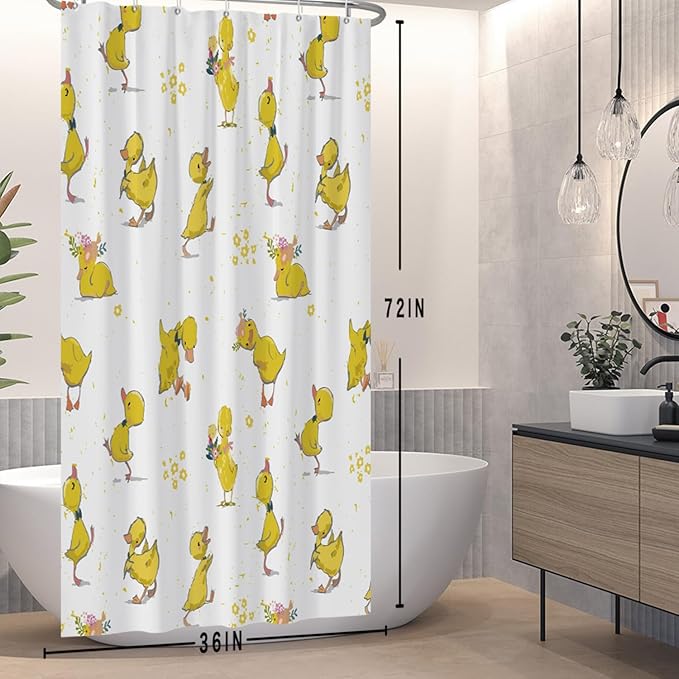 Baocicoo Cute Cartoon Baby Duck Shower Curtain Lovely Yellow Baby Duck Pattern Shower Curtain for Bathroom Bathtub Living Room Decor Fabric Waterproof Curtains for Bathroom with Hooks 36x72 Inches