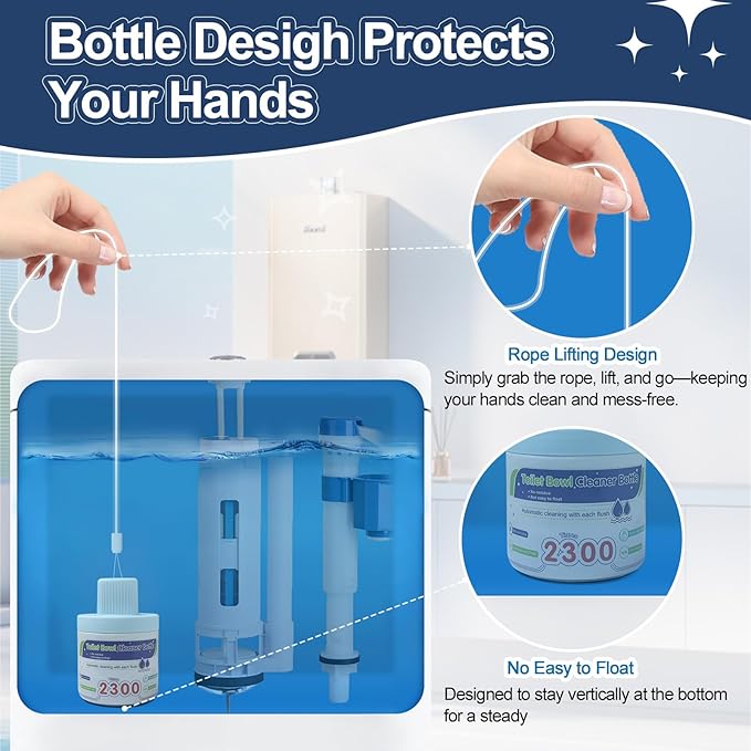 Msvvko Toilet Bowl Cleaners, Blue Cleaner Tablets in Bottle, Deodorizes, Freshens Odors, Drops Into Toilet Tank, Long Lasting Slow Release, Septic tank safety - 3 packs