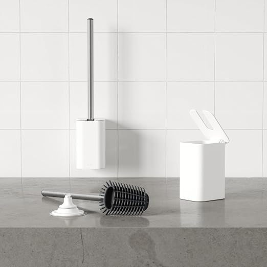 Umbra Flex Adhesive Toilet Brush with Holder for Bathroom, White