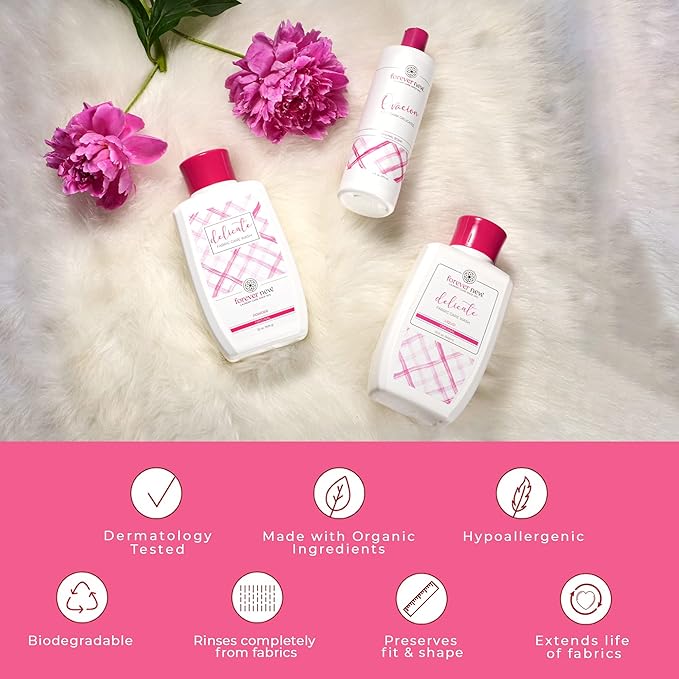 FOREVER NEW Delicate Hypoallergenic Laundry Detergent Liquid - 6-8 Large Loads - Gentle washing detergent for Silk, Cashmere, Bra, Undergarments, Cotton, Wool, etc. - Unscented - 4oz