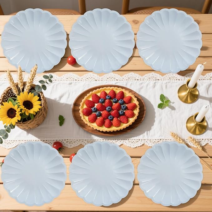 50Pcs Large Scalloped Light Blue Paper Plates 9Inch Shell Edge Dinner Plates for Cake Salad Fruit Disposable Dinner Serving Plates for Birthday Wedding Baby Shower Party Decorations