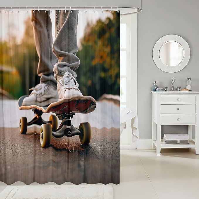 Feelyou Extreme Sports Bathroom Shower Curtain Set Skateboard Shower Curtain Skateboarding Bath Curtain for Stalls Bathtubs Hipster Decor Microfiber Waterproof Bathroom Curtains Room Decor 72x78 Inch
