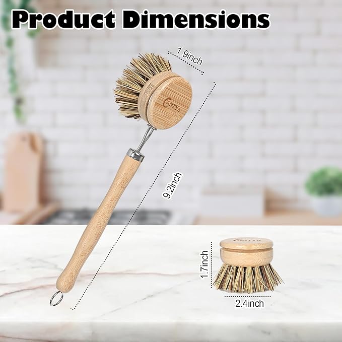 Kitchen Scrub Brush - Hard Bristle, Cast Iron Scrubber Sustainable & Biodegradable, Kitchen Brushes for Dishes, Pans and Pots