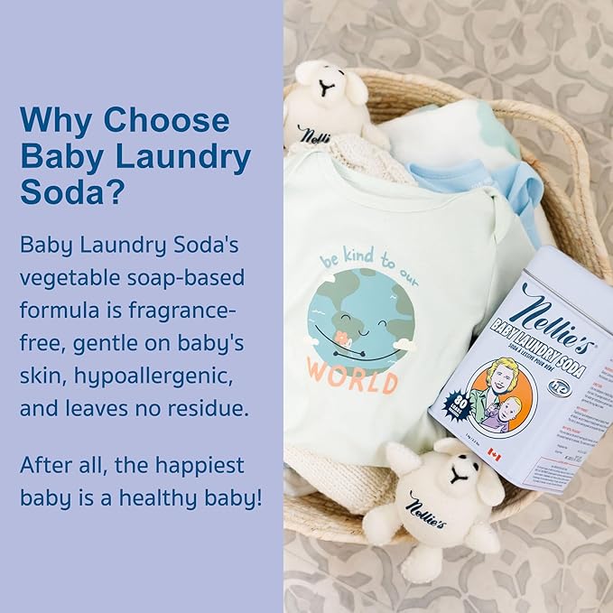 Nellie’s Baby Laundry Soda – Powdered Laundry Detergent Safe for Infants’ Sensitive Skin, Fragrance-Free & Gentle Formula – 500 Loads - Made in Canada