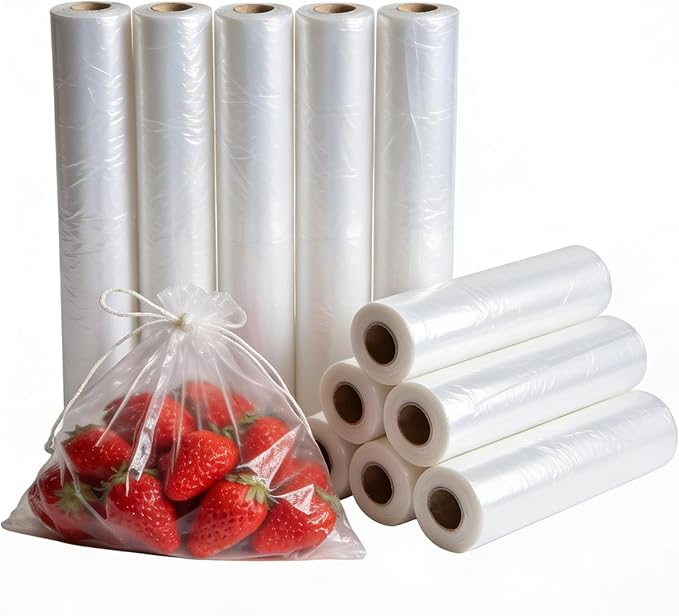 Food Storage Bags, 10 Rolls 12x20 Clear Plastic Produce Bags Roll for Food Storage, Bread, Vegetables, Fruit, and More, 350 Bags/Roll