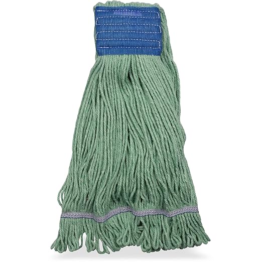 SPARTA Flo-Pac Cotton Mop Head, Loop-Ended, Wide Band with 5" Blue Band for Organized Cleaning, X-Large, Green, (Pack of 12)