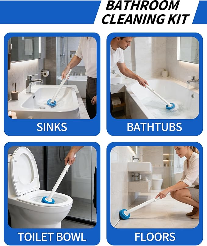 Disposable Toilet Cleaning System, Toilet Bowl Cleaner Wand and 8 Refills, Toilet Brush and Holder Set(Wall Mounted), Bathroom and Toilet Cleaning Scrubber Kit
