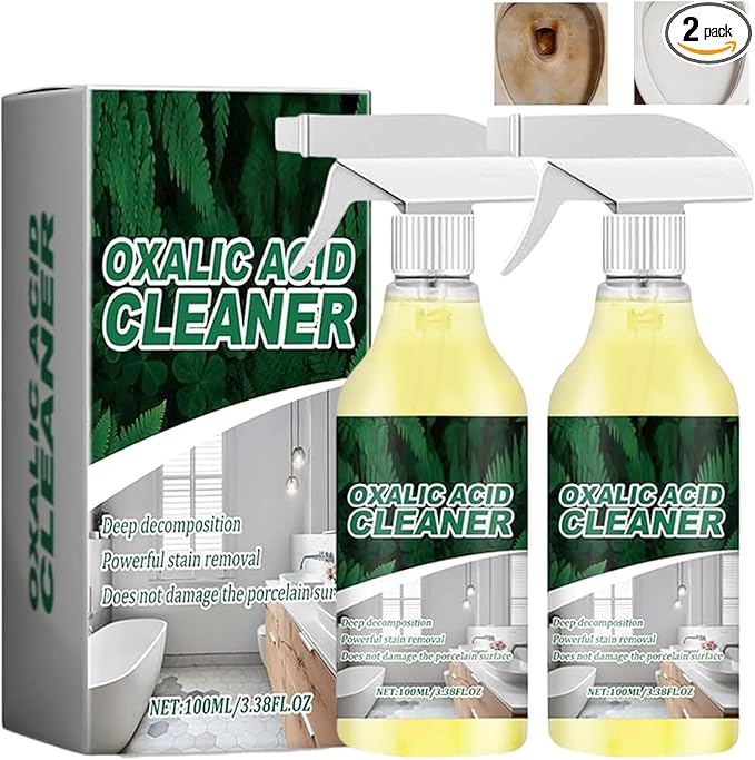 Oxalic Acid Cleaner, Oxalic Acid Powerful Stain Cleaner, Powerful Stain Removal Spray for Bathroom, Multi surface Rust Remover for Bathtub, Porcelain, Tiles 100ml/3.38fl.oz (2PCS)