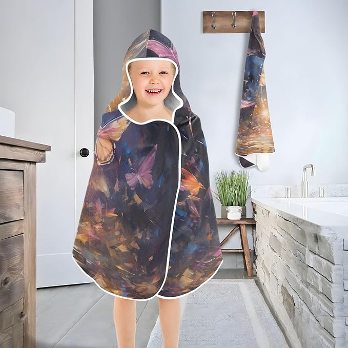 Hooded Towel for Kids Fantasy Butterflies Beach Wrap Bath Towels 50x23.5in
