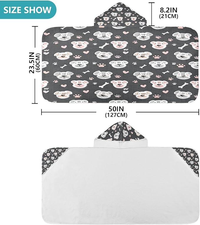 CEBUGI Cute Dog Hooded Bath Towel for Kids Absorbent Soft Bath Towel Wrap with Hood 50x23.5in Pool Beach Shower Towel for Boys Girls