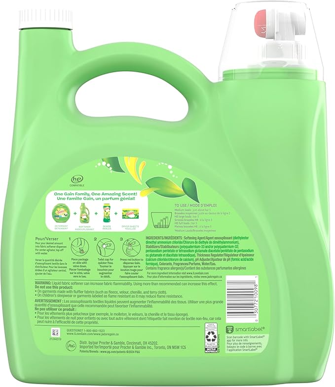 Gain Liquid Fabric Softener, Original Scent, 140 FL OZ, 190 Loads, Liquid Fabric Softener For Soft, Fresh Laundry