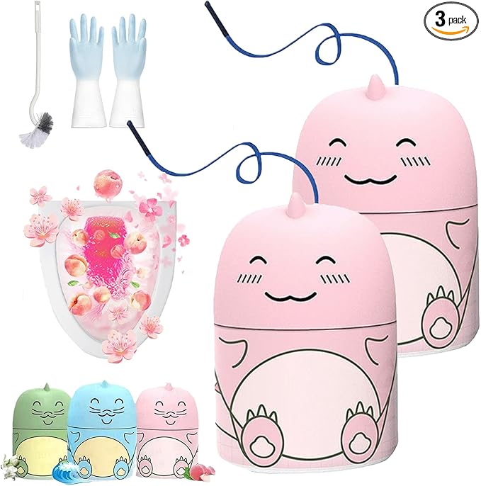 Magic Toilet Cleaning Bottle, Magic Toilet Bowl Cleaner with Carrying Rope, Cute Dinosaur-Shaped Toilet Bowl Cleaner Bottle, Long-Lasting Fresh Scent, One Dinosaur for Three Months (2-Peach)