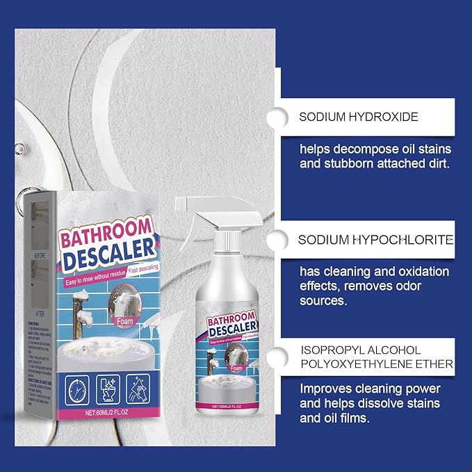 Bathroom Descaler Foam Cleaner, 2025 Upgrade All-Purpose Bathroom Descaler Foam Spray, bathroom descaler, Stubborn Stains Cleaner for Bathtub, Toilet, Glass, Faucet (1)