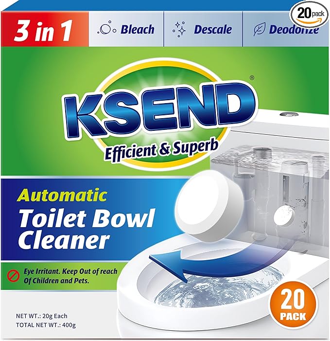 Ksend Toilet Bowl Cleaner Tablets - 20 PCS Automatic Bleach Toilet Cleaner Tablets, Slow-Releasing Deodorizing & Descaling, Powerful Bathroom Tank Cleaner