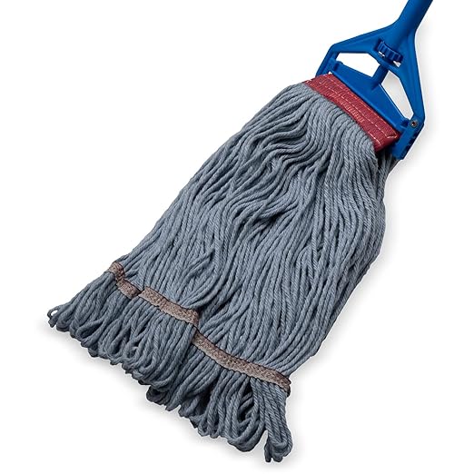 SPARTA 369553B00 Cotton Mop Head, Loop-Ended, 5 Inch Color-Coded Red Headhand for Organized Cleaning, Large - 43 Inches Long, Blue with Red Band, (Pack of 12)