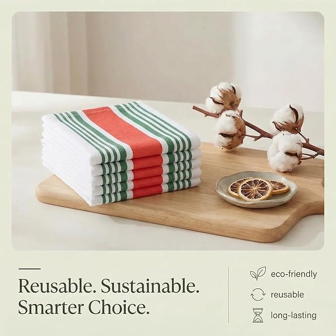 Urban Villa Kitchen Towels 100% Cotton Dish Towels for Kitchen (Set of 6) 20”x30” Dish Cloths Highly Absorbent Kitchen Linen Set with Hanging Loop Perfect for Drying Dishes Cleaning Towels- Christmas