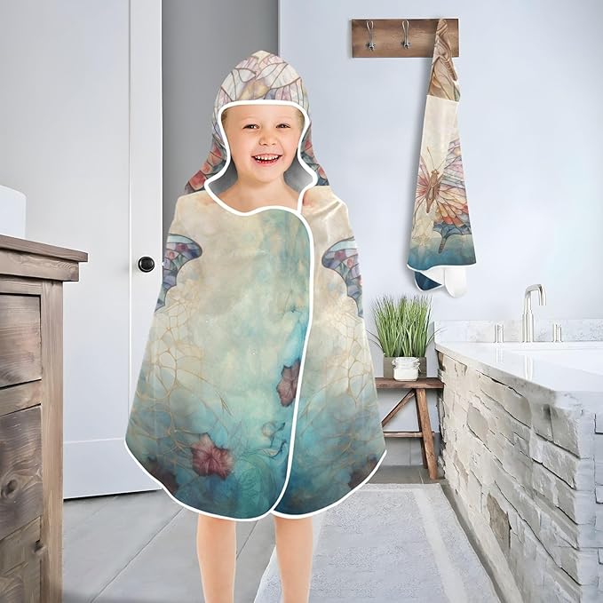 Hooded Towel for Kids Butterfly and Leaf Beach Wrap Bath Towels 50x23.5in
