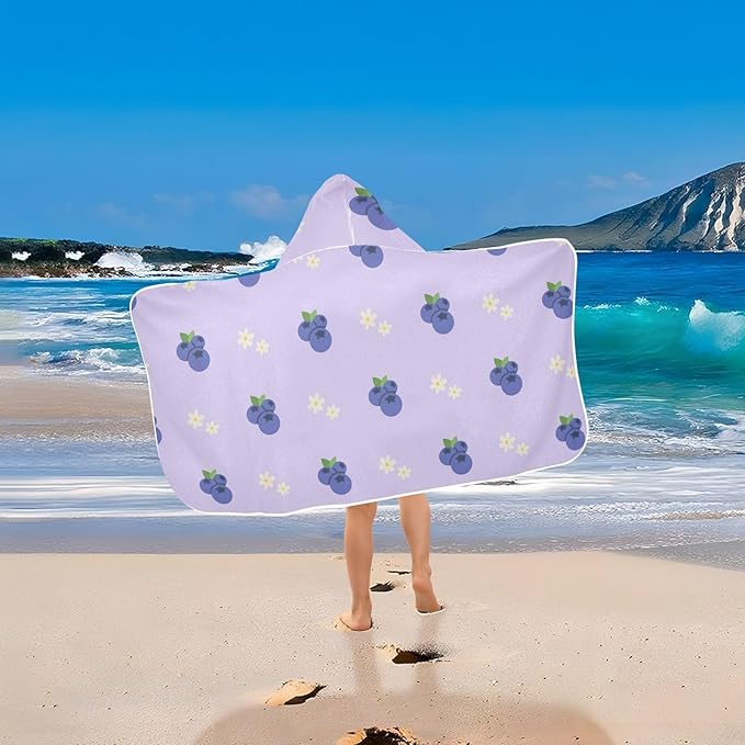 susiyo Kids Hooded Bath Towel Blueberry Beach Towel for Kids 23.5 x 50 Inch Microfiber Soft Absorbent Quick Dry Bath Swim Pool Towel Wrap Poncho Bathrobe with Hood for Kids Toddler