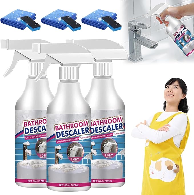 Bathroom Descaler Foam Cleaner, 2025 New Powerful Bathroom Descaler Foam Cleaner Spray, All Purpose Rinse Cleaning Foams for Shower Room, Glass, Sink, Toilet, Bathtub (3)