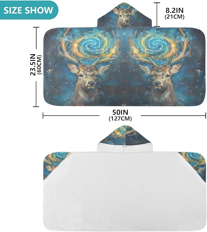 Hooded Towel for Kids Galaxy Deer Oil Painting Beach Wrap Bath Towels 50x23.5in