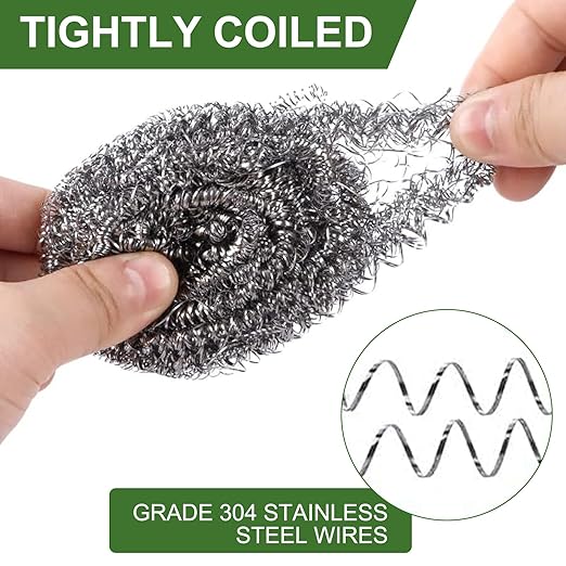 6 Pack Stainless Steel Scourers by for Dishes, Pots, Pans, and Ovens. Easy scouring for Tough Kitchen Cleaning