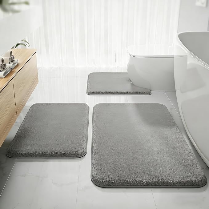 RUN HELIX Bathroom Rugs Sets 3 Piece, Soft Absorbent Memory Foam Bath Mats Set, Dry Fast Bath Mat, Machine Washable Bath Rug Set for Bathroom （Ash Gray）
