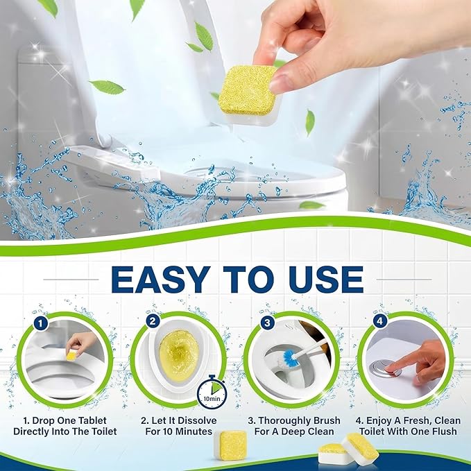 Toilet Bowl Cleaner Tablets – Deodorizer & Septic Safe, Odor Eliminator, Stain Remover for Long-Lasting Freshness – Fresh Lemon Scent 24 Pack