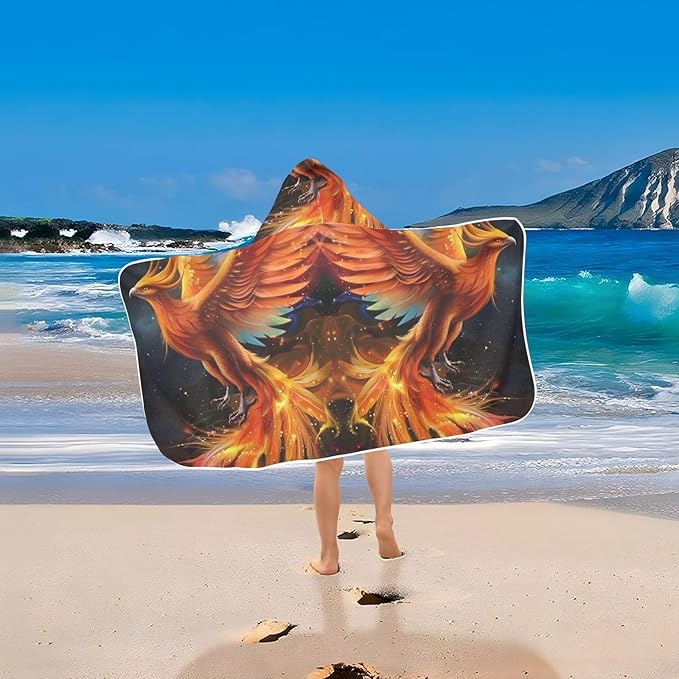 Hooded Towel for Kids Majestic Phoenix Soaring Through The Night Sky Beach Wrap Bath Towels 50x23.5in